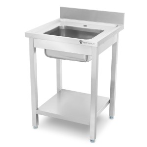 Stół ze zlewem 1-komorowym | z półką | 600x600x850 mm | skręcany | Resto Quality