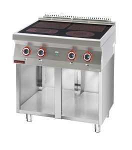Kuchnia elektryczna ceramiczna 4 pola 2x4kW + 2x2,1kW na podstawie szafkowej otwartej | 700.KE-4C.S, Kromet