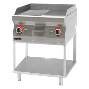 Płyta grillowa 1/2gł. + 1/2ryf. chromowana 600 mm 8kW na podstawie szkieletowej | 700.PBE-600GR.T, Kromet