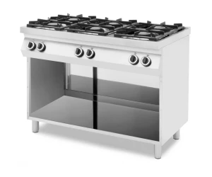 Kuchnia gazowa 6-palnikowa na podstawie z trzech stron zamkniętej, z piekarnikiem gazowym lub konwekcyjnym, HENDI, 230V/28500W, 1200x700x(H)900mm