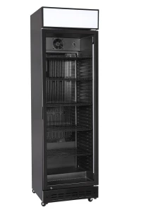 Jednodrzwiowa lodówka typu back bar, Arktic, Pane z oświetleniem LED i przełącznikiem , 274L, czarny, 230V/250W, 600x577x(H)2029mm
