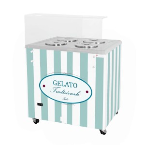 Dystrybutor do lodów | witryna do lodów | konserwator | retro | 4 tub | okrągłe kuwety | 843x670x895 mm | GELATO POZETTI 4 PASTEL BLUE | Resto Quality